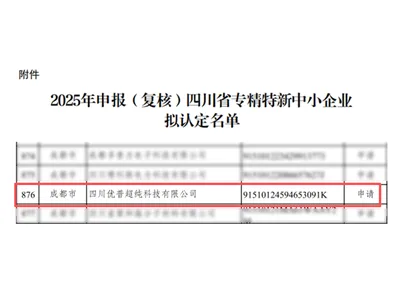 Sichuan Ulupure Was Recognized As A Specialized, Refined, And Innovative Small And Medium-Sized Enterprise In Sichuan Province